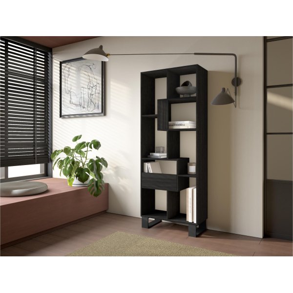 Bibliothèque étagère murale 174x67x31 cm design industriel couleur noir, étagère sombre minimaliste pour salon et bureau 2
